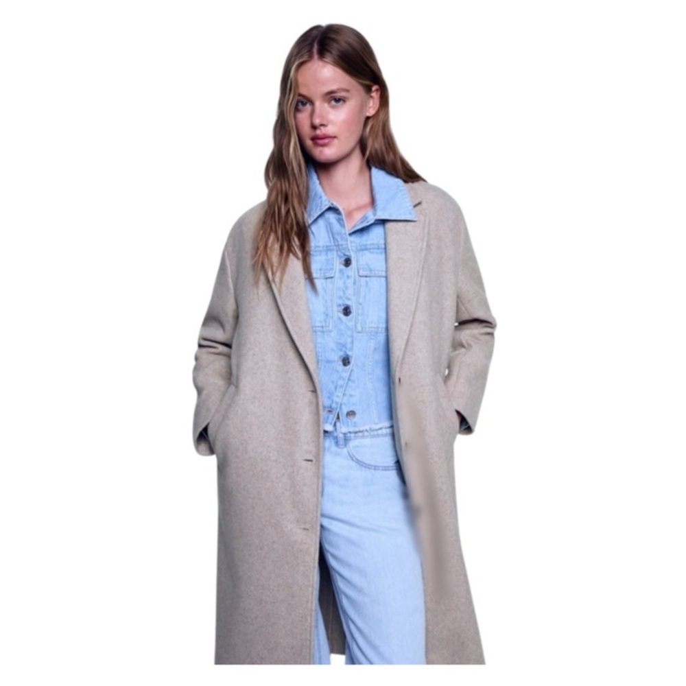Forever 21 Coat Wool Blend Longline Single Button Coat in Grey Size S